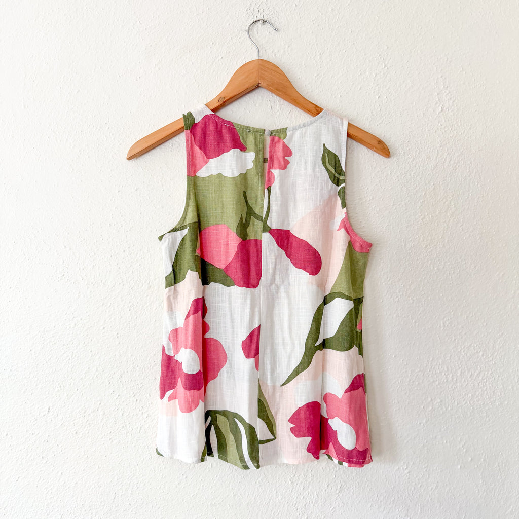 Vince Camuto Linen Blend Neutral Floral Sleeveless Blouse | XS