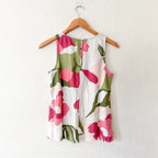 Vince Camuto Linen Blend Neutral Floral Sleeveless Blouse | XS