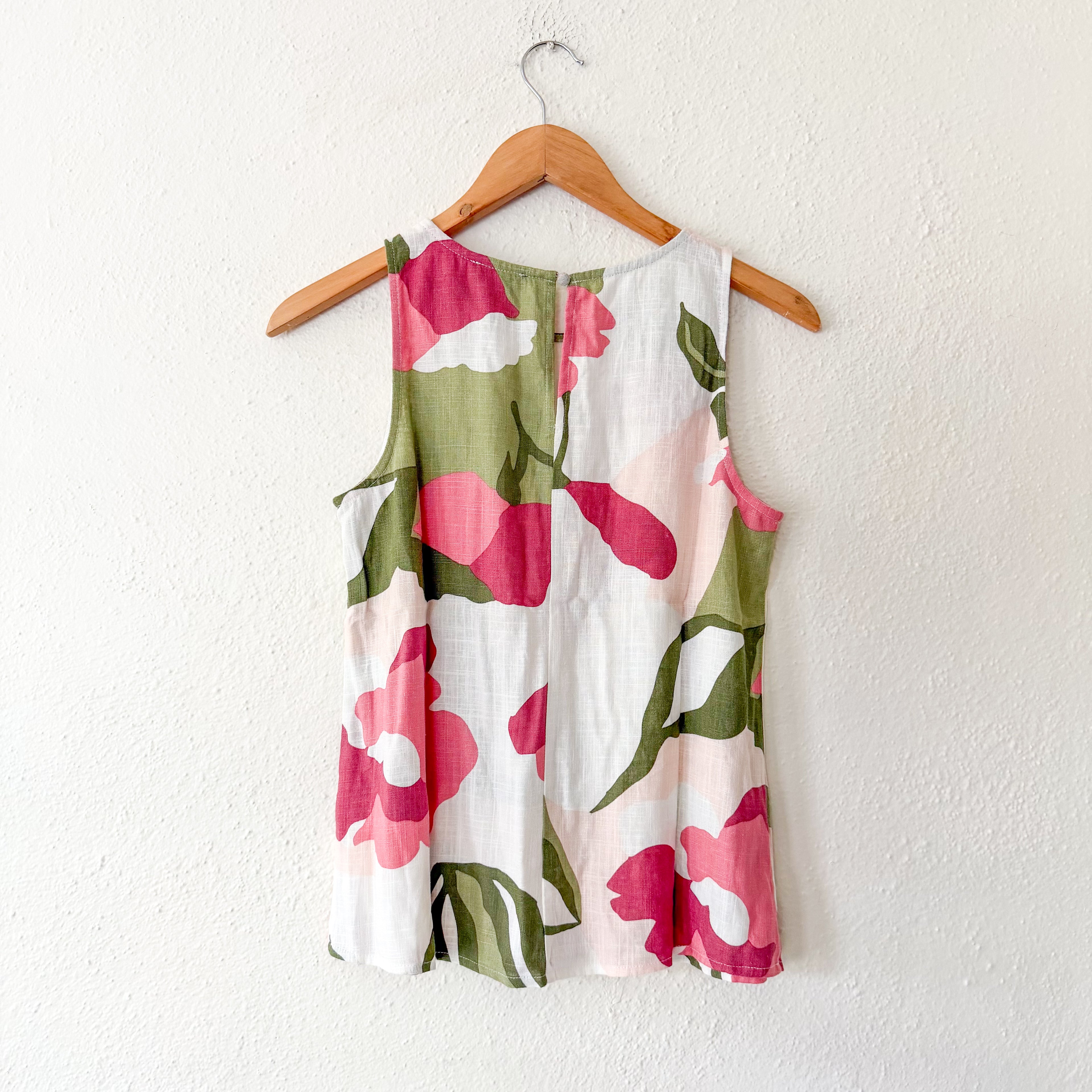 Vince Camuto Linen Blend Neutral Floral Sleeveless Blouse | XS
