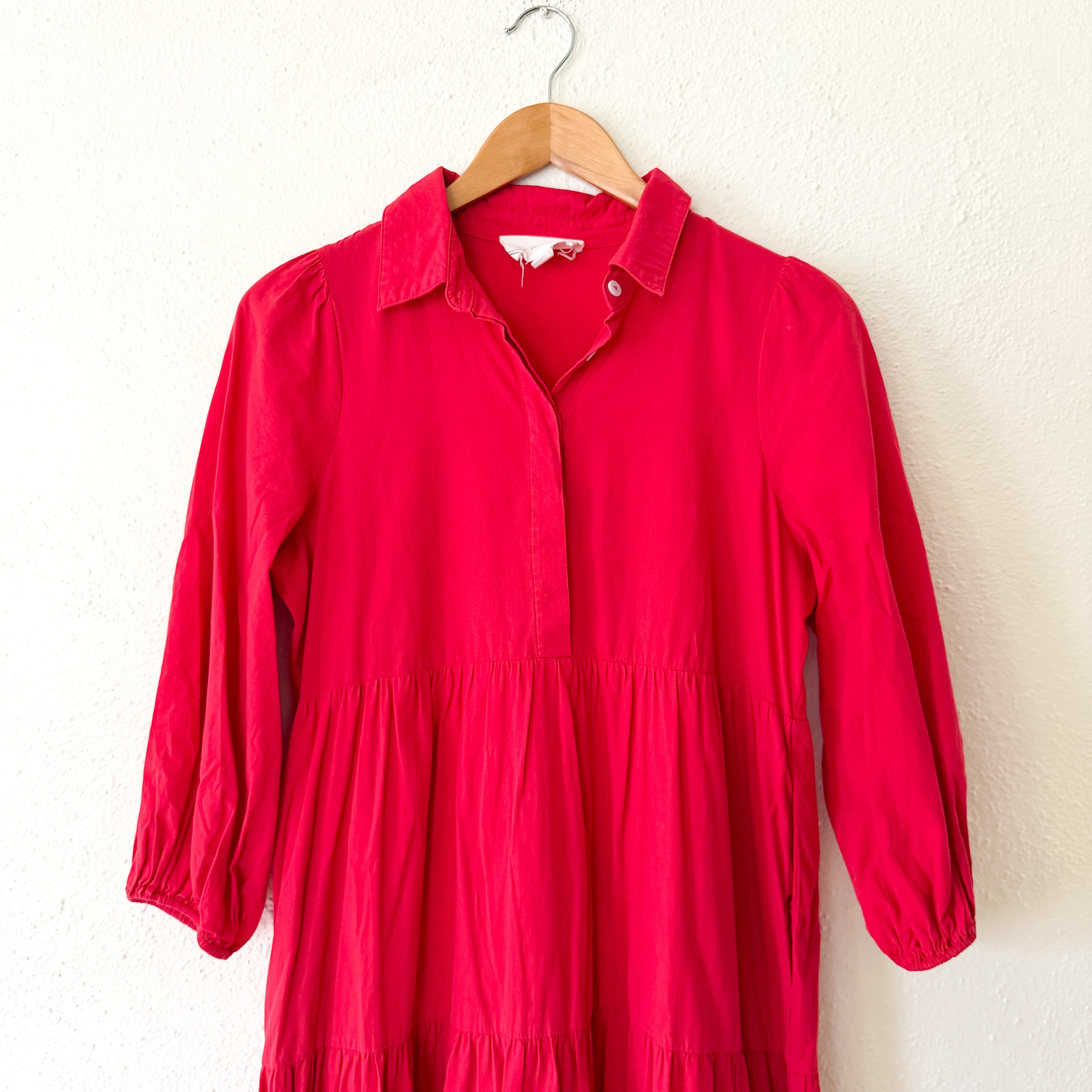 Pommander Place Hibiscus Red Cotton Mabel Tiered Maxi Dress, |XS