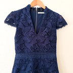 Alice + Olivia Diona Navy Blue Broderie Butterfly Lace Mini Dress | 0