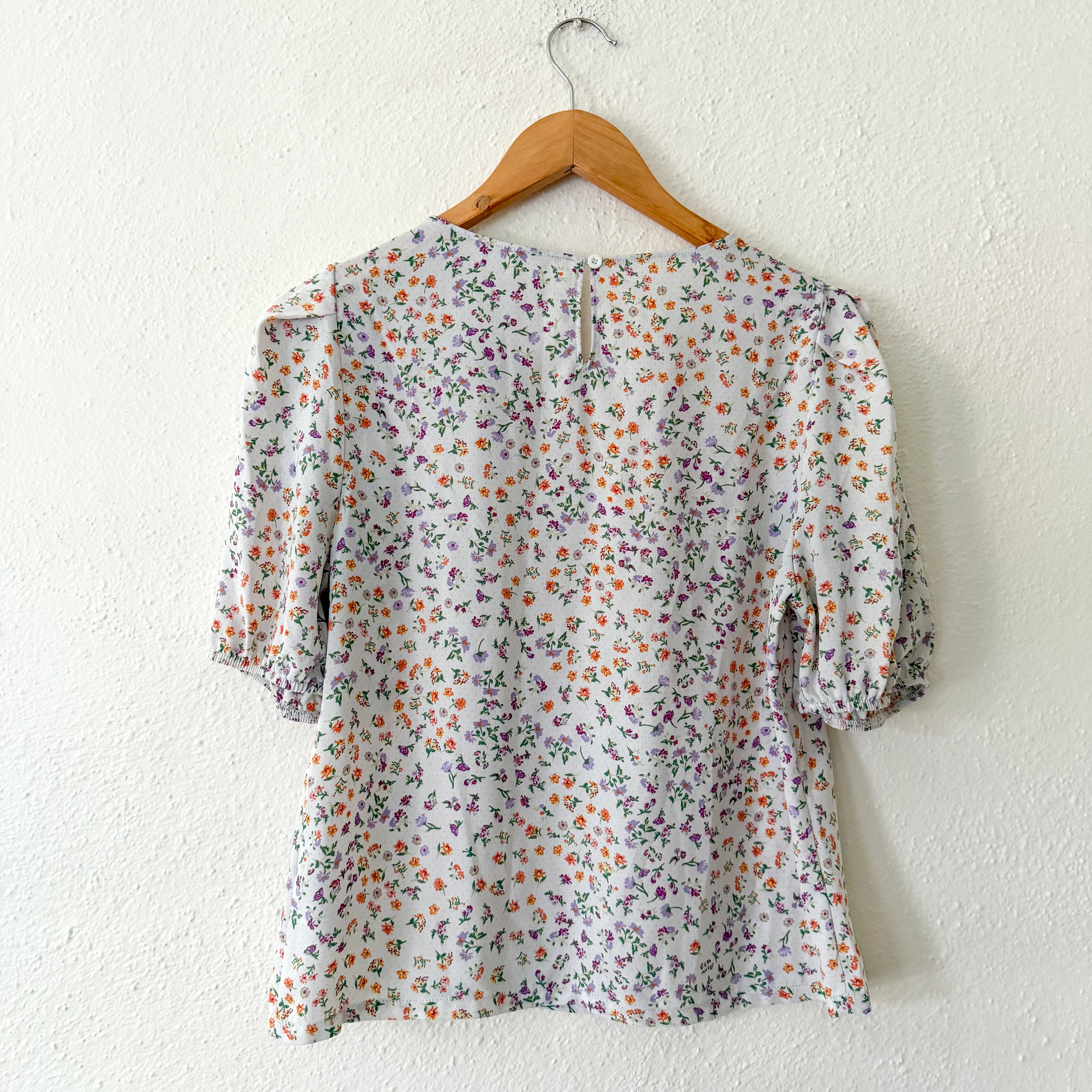 Elodie Cream Floral 3/4 Puff Sleeve Blouse | XS