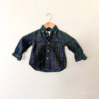 Polo Ralph Lauren Navy Green Plaid Textured Velvet Long Sleeve Bodysuit | 12-18m