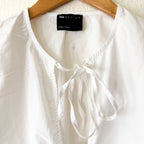 ASOS Design White Cotton Poplin Peplum Tie Puff Sleeve Shirt | XS