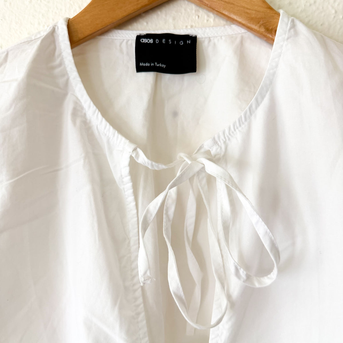 ASOS Design White Cotton Poplin Peplum Tie Puff Sleeve Shirt | XS