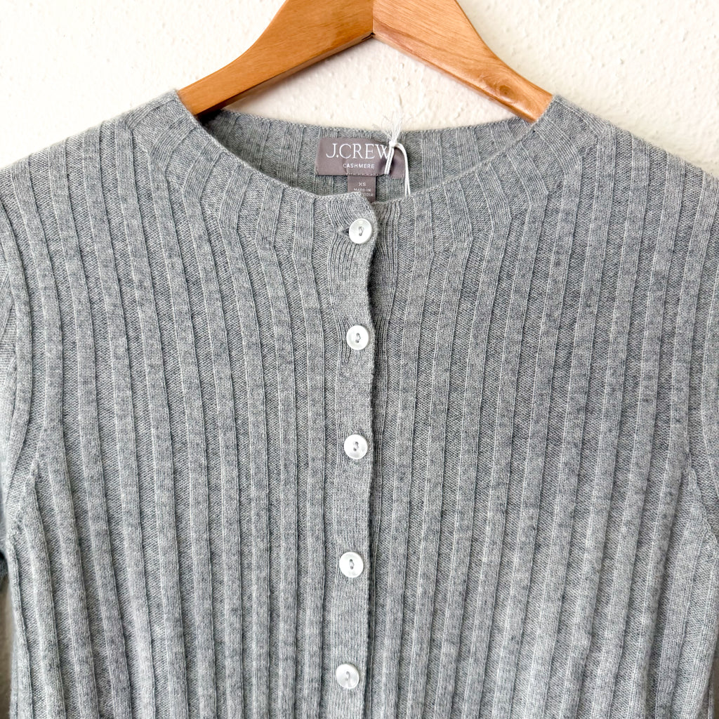 J.Crew 100% Cashmere Wide-Ribbed Grey Cashmere Cardigan Sweater | XS