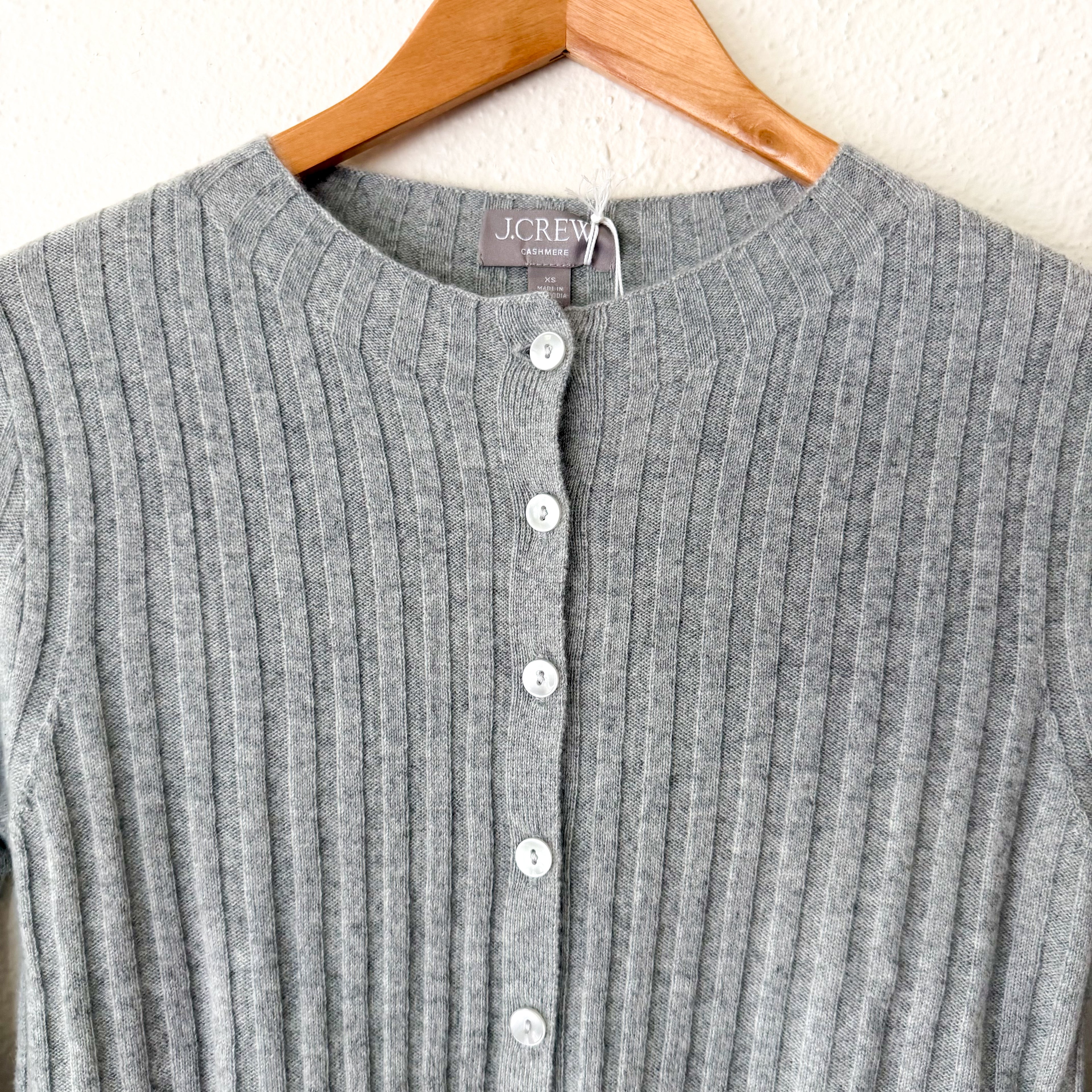 J.Crew 100% Cashmere Wide-Ribbed Grey Cashmere Cardigan Sweater | XS
