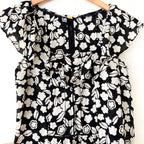 Leifsdottier 100% Silk Black Floral Short Sleeve Blouse | 6