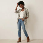 Express Silver Sequin One Button Boyfriend Blazer |  XS