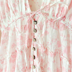 Free People Pappiet Midi Long Sleeve Boho Dress in Pink Ivory Floral | XS