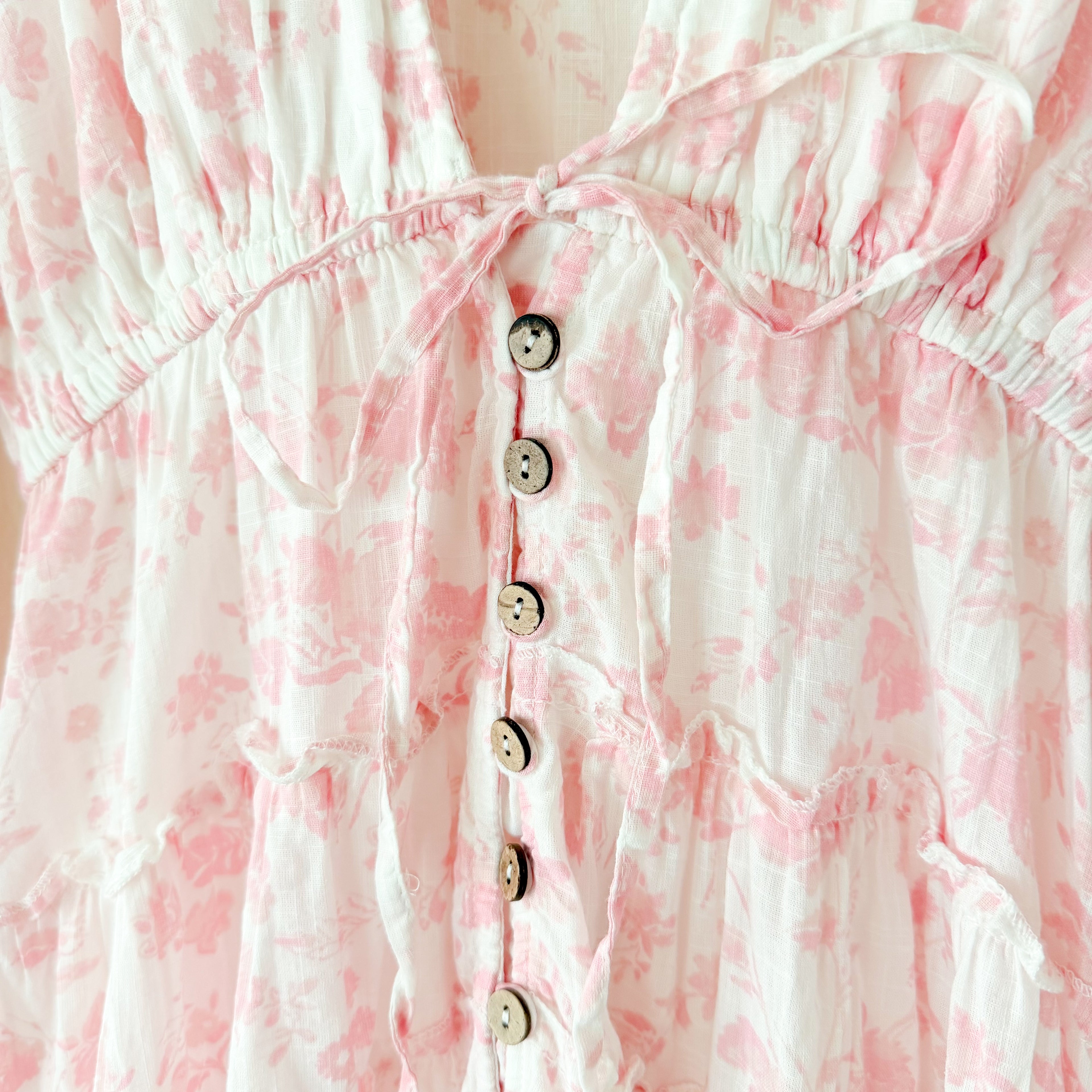 Free People Pappiet Midi Long Sleeve Boho Dress in Pink Ivory Floral | XS