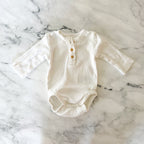 H&M Organic Cotton Cream Textured Stripe Long Sleeve Bodysuit | Premie