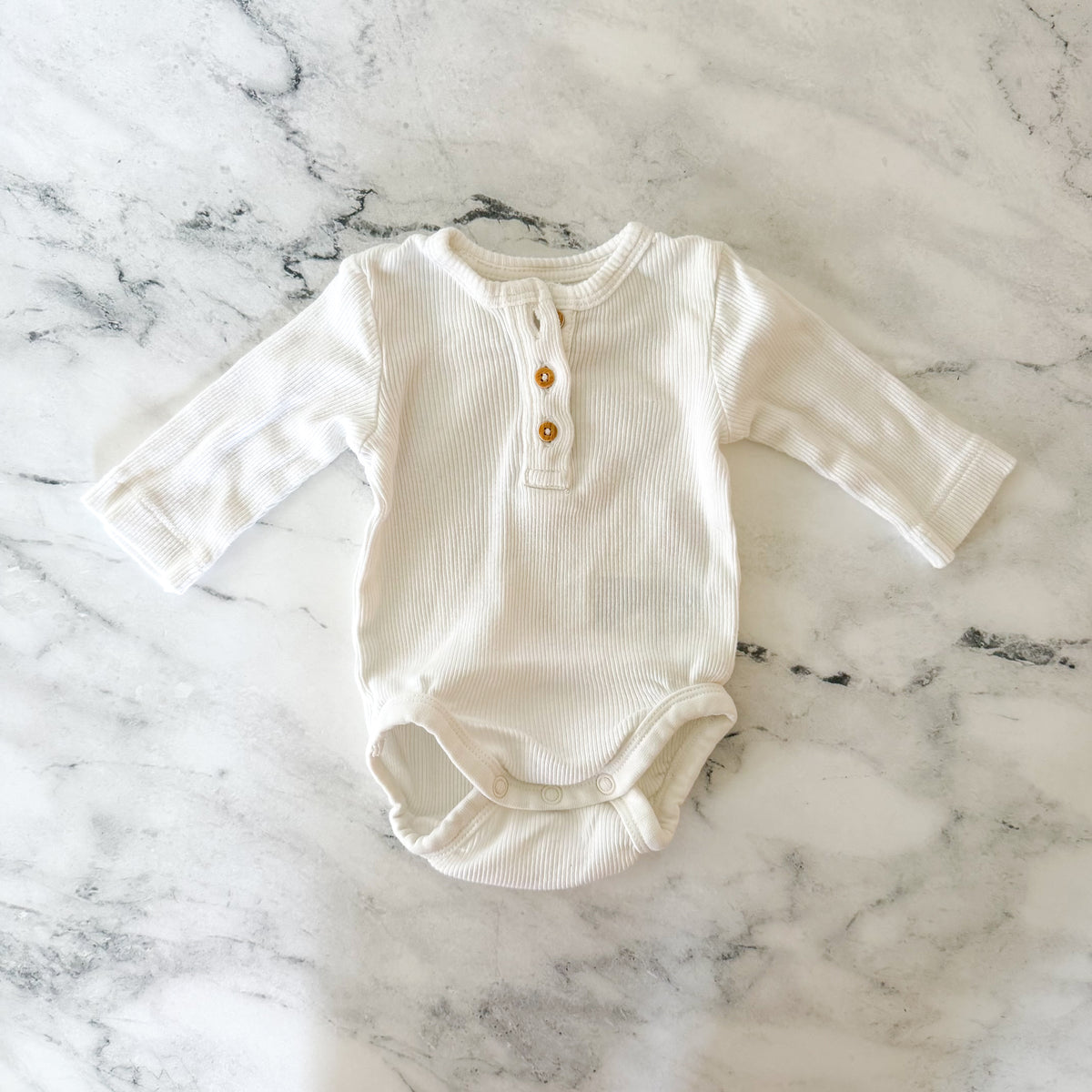 H&M Organic Cotton Cream Textured Stripe Long Sleeve Bodysuit | Premie