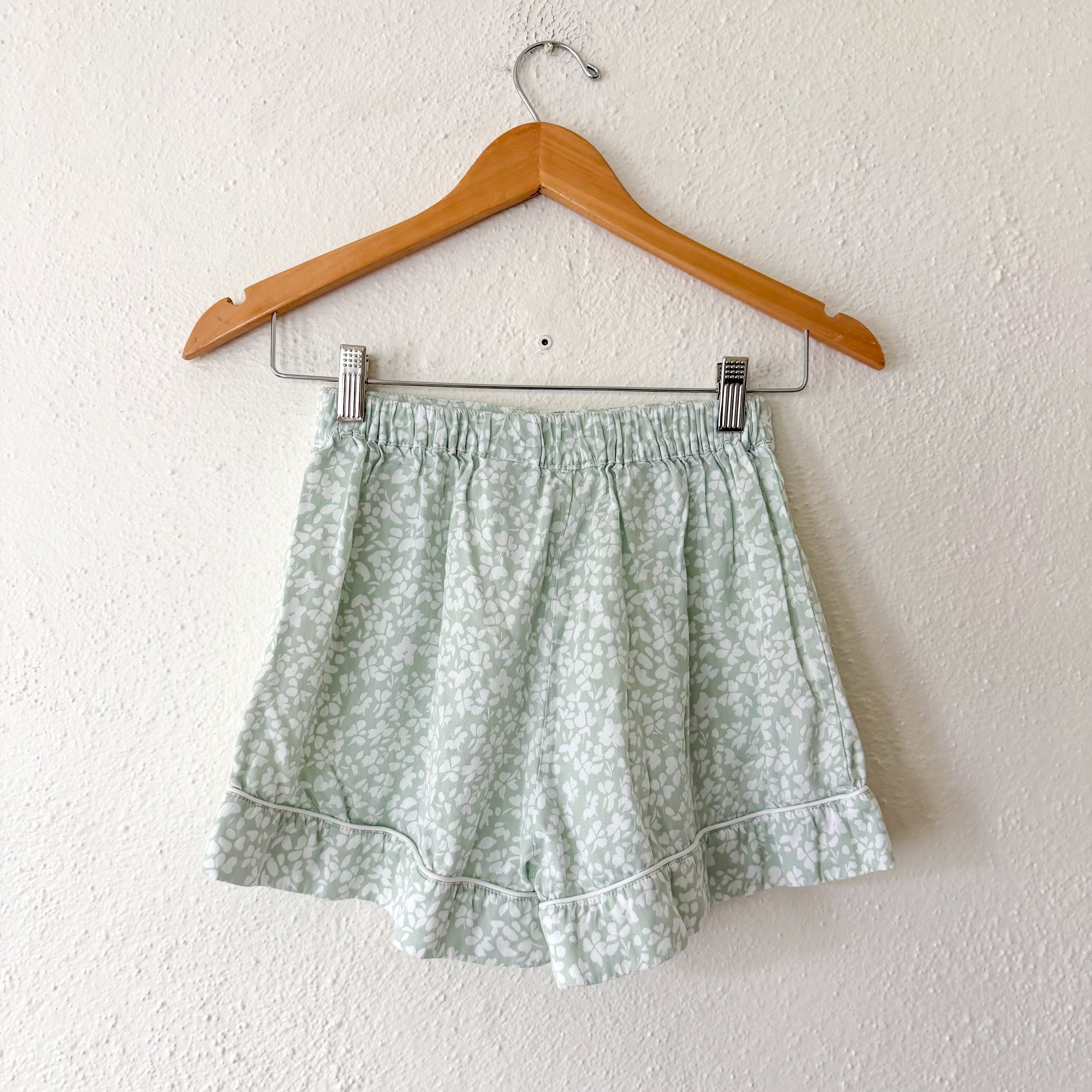H&M Home Lyocell Mint Floral PJ Top + Ruffle Shorts | XS