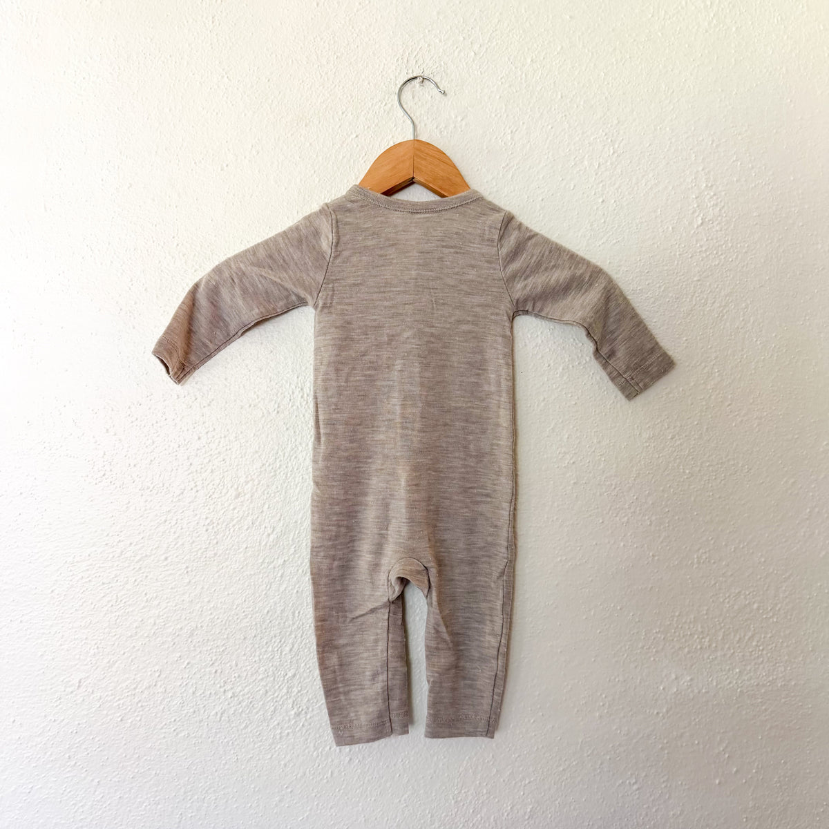 H&M 100% Washable Wool Beige Melange Long Sleeve Zipper Jumpsuit | 6-9m