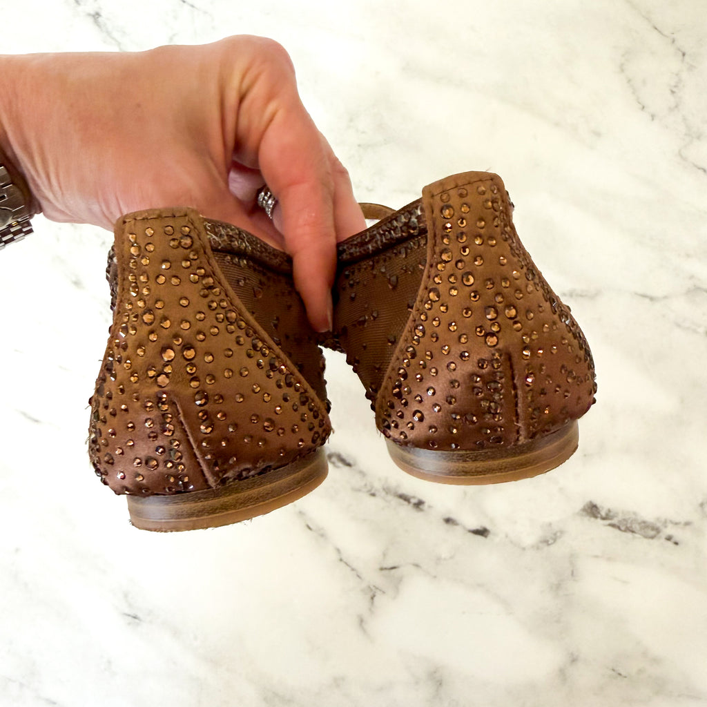 Dolce Vita Reyes Crystal Embellished Ballet Flats in Brown Mesh | 6.5