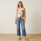 Vince Camuto Linen Blend Neutral Floral Sleeveless Blouse | XS