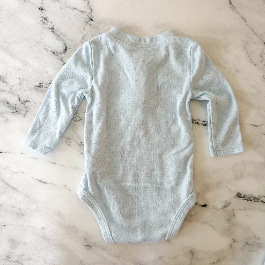 Cloud Island Powder Blue Long Sleeve Pointelle Bodysuit + Pants Matching Set | 3-6m