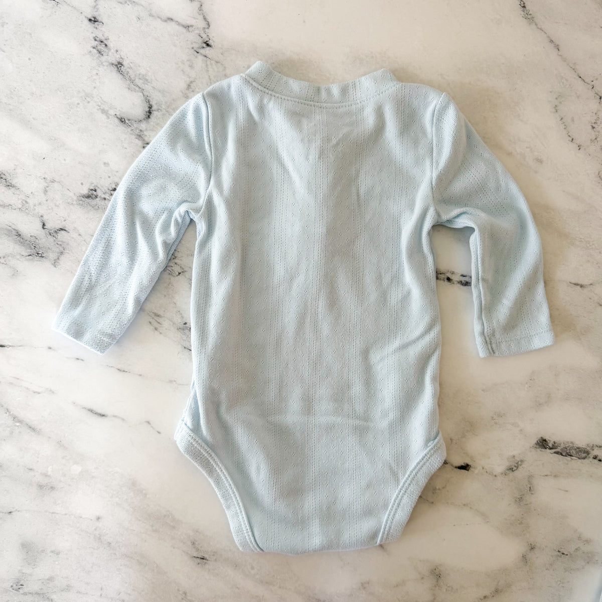 Cloud Island Powder Blue Long Sleeve Pointelle Bodysuit + Pants Matching Set | 3-6m