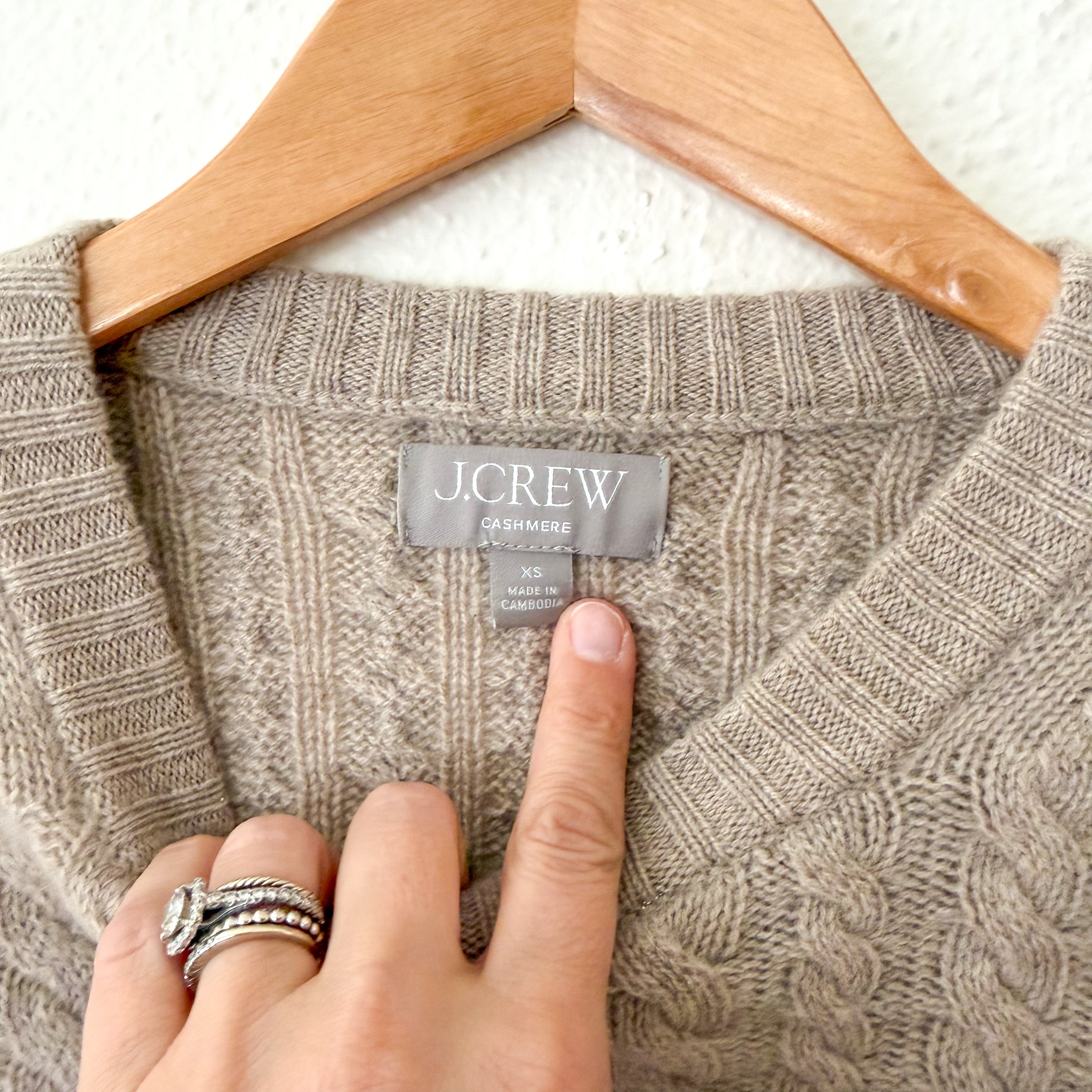 J.Crew 100% Cashmere Perfect Cable Knit Crewneck Sweater in Tan | XS