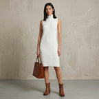 Free Assembly Ribbed Turtleneck Sleeveless Sweater Dress in Cream | XS