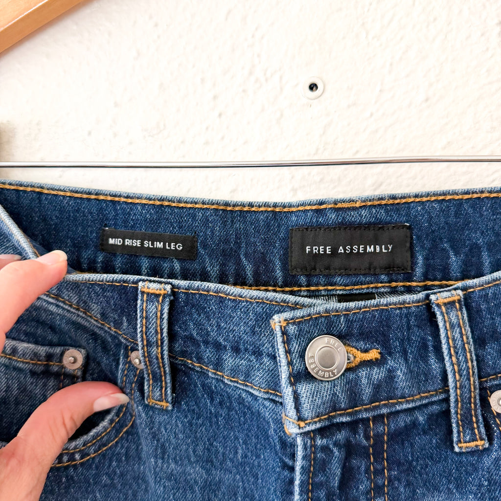 Free Assembly Mid Rise Slim Leg Jeans in Authentic Dark Wash | 0