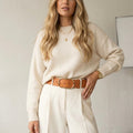 Frame Denim Grand Oval Wide Leather Belt in Natural | S