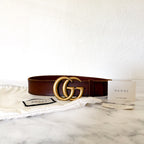 Gucci GG Marmont Brown Faded Leather Antique Brass Wide Belt | XS
