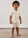 Next Baby Boys Ecru Texture Plain Revere Collar Short Sleeve Shirt + Shorts Set | 6-9m