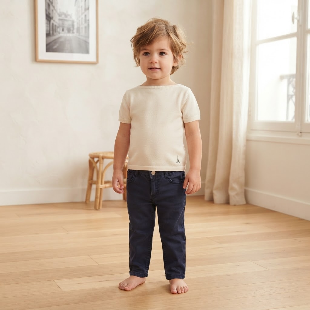H&M Navy Blue Cotton Loose Fit Tapered Leg Pants | 3T