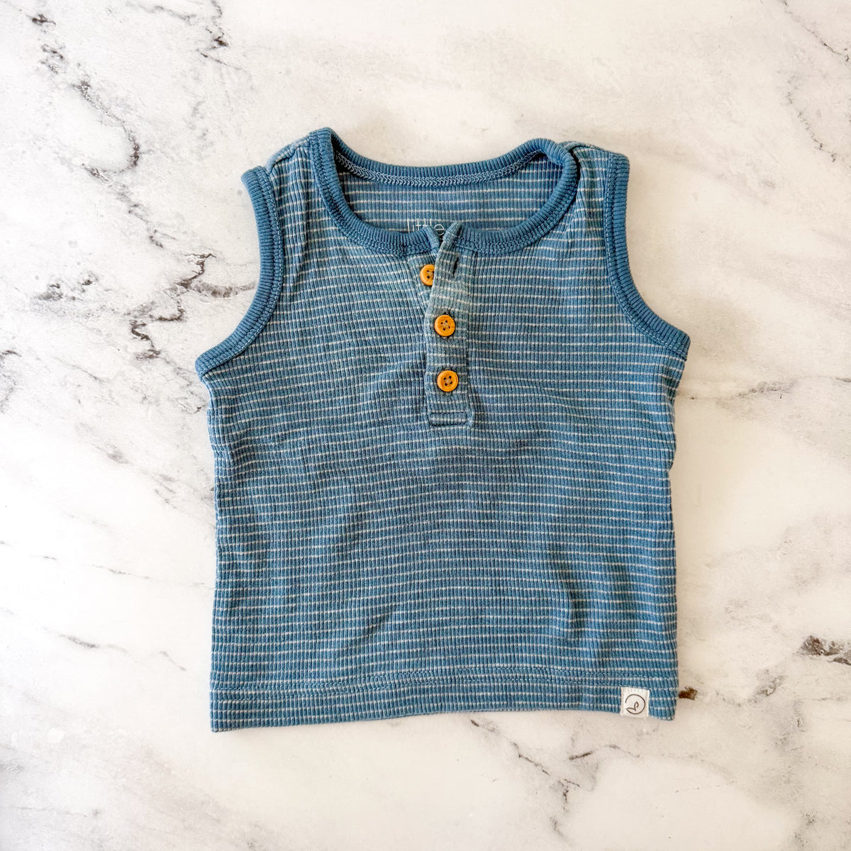Little Planet Organic Ocean Blue Textured Sleeveless Shirt + Bubble Shorts Matching Set | 0-3m