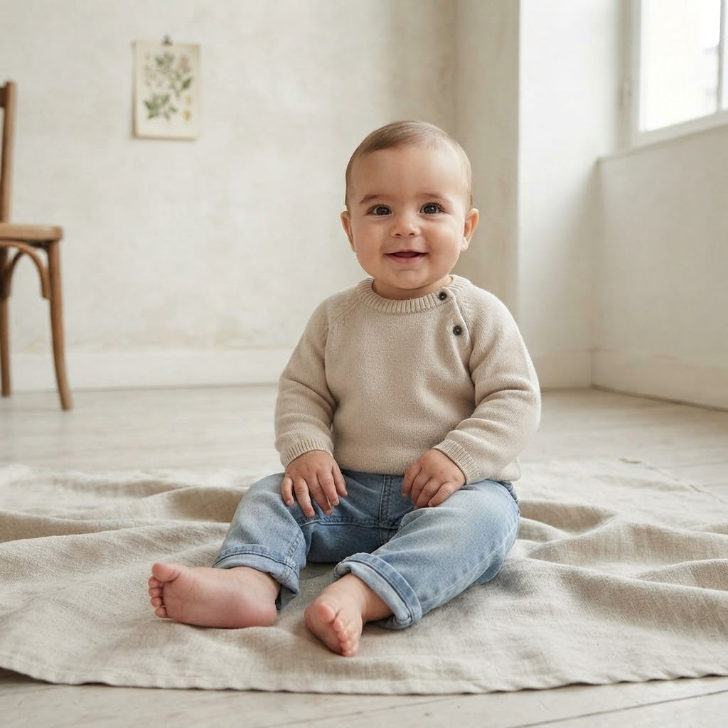 H&M Cream Shoulder Button Pull Over Sweater | 6-9m