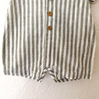 Carter's Olive Green Cream Stripe Cotton Button Down Romper | 0-3m