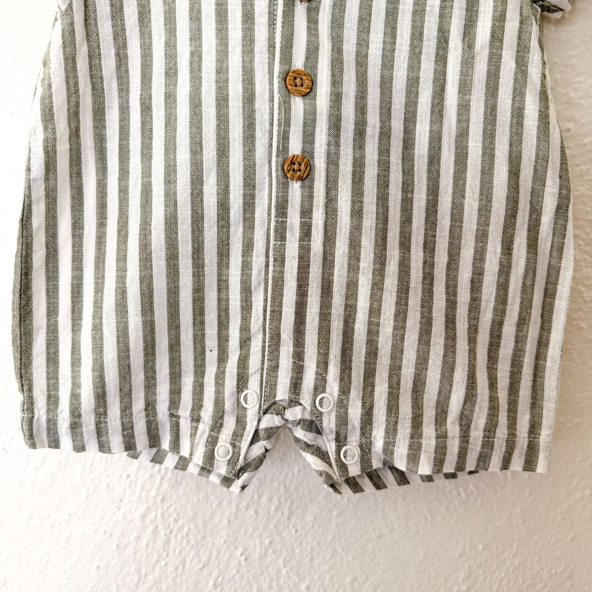 Carter's Olive Green Cream Stripe Cotton Button Down Romper | 0-3m