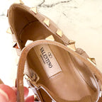 Valentino Garavani Rockstud Caged Nude Patent Leather Pointed Toe Ballet Flats | 36/US 6