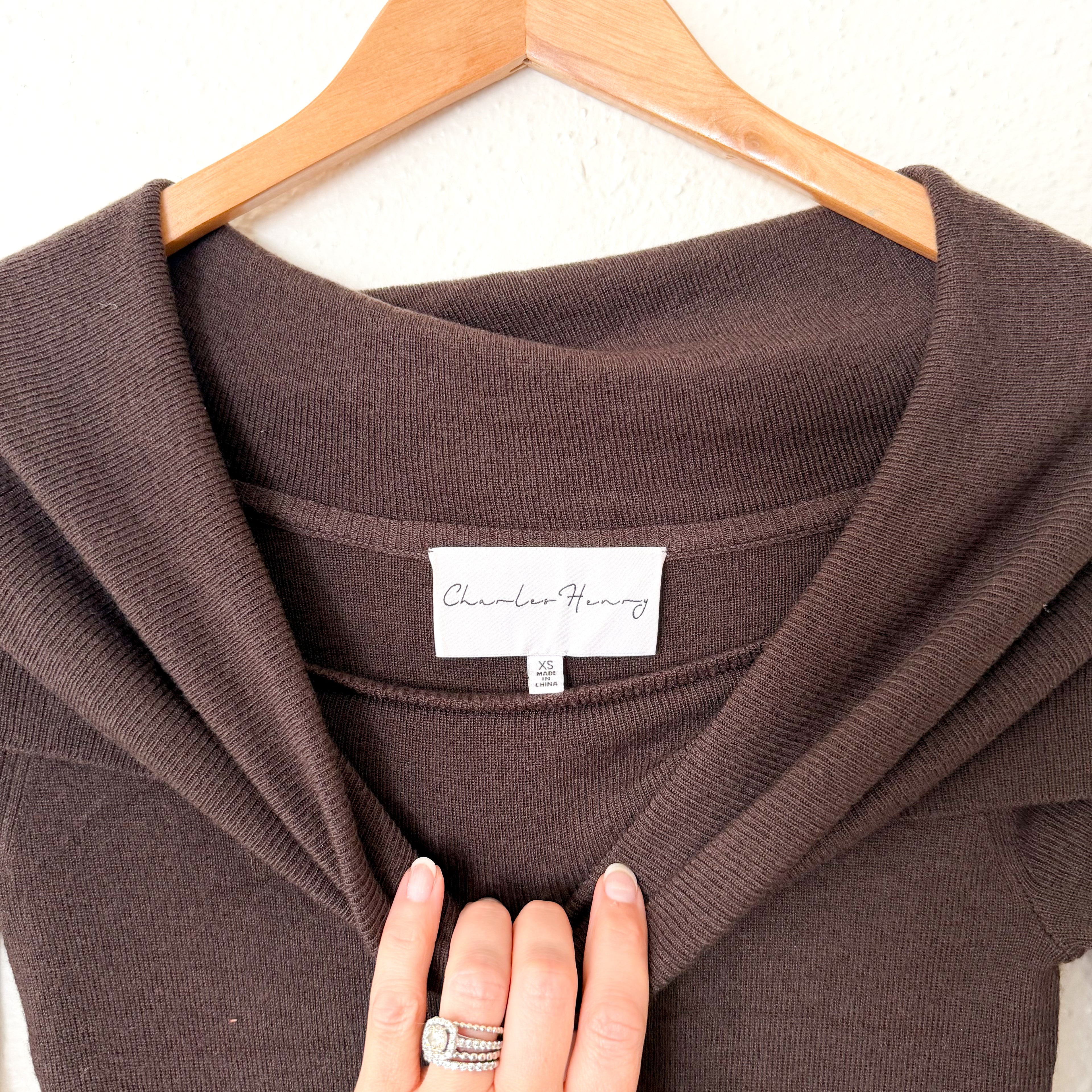 Charles Henry Wool Blend Off-The-Shoulder Long Sleeve Sweater Dress in Espresso | XS
