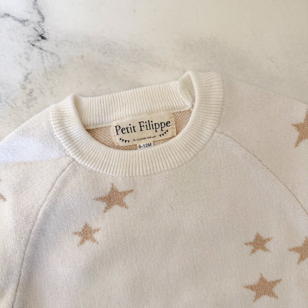 Petit Filippe Cream Tan Starry Knit Pullover Sweater | 9-12m