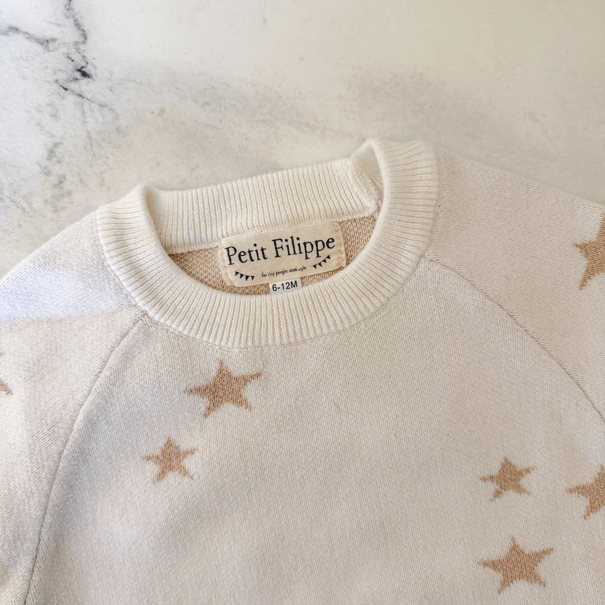Petit Filippe Cream Tan Starry Knit Pullover Sweater | 9-12m