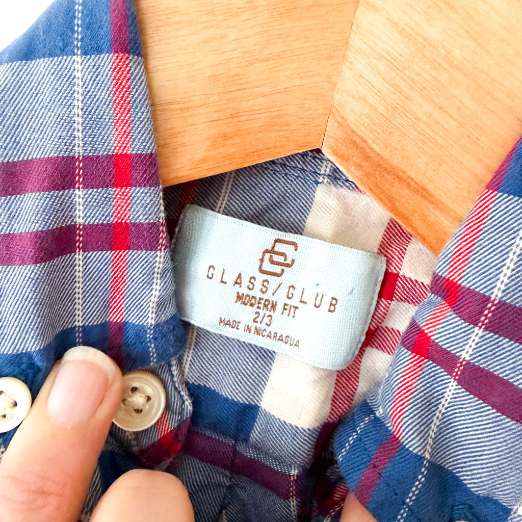 Class Club Boy Red White Blue Plaid Long Sleeve Buttons Down | 2-3T