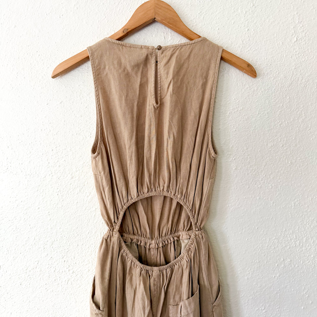 Universal Thread Linen Blend Jumpsuit in Tan | XS