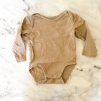 H&M Basics Organic Cotton Solid Charcol + Tan Long Sleeve Bodysuit Bundle | 6-9m