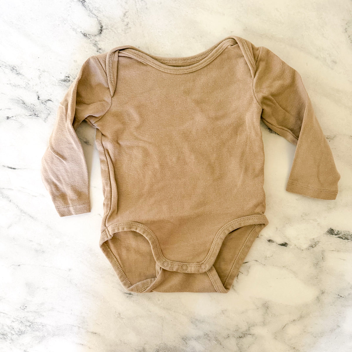 H&M Basics Organic Cotton Solid Charcol + Tan Long Sleeve Bodysuit Bundle | 6-9m