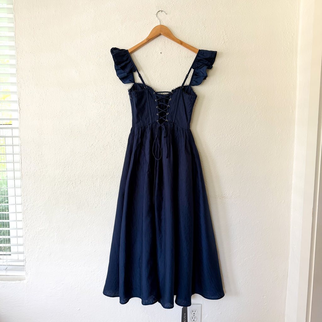 ASTR The Label Wedelia Bustier Midi Dress in Navy Blue | S