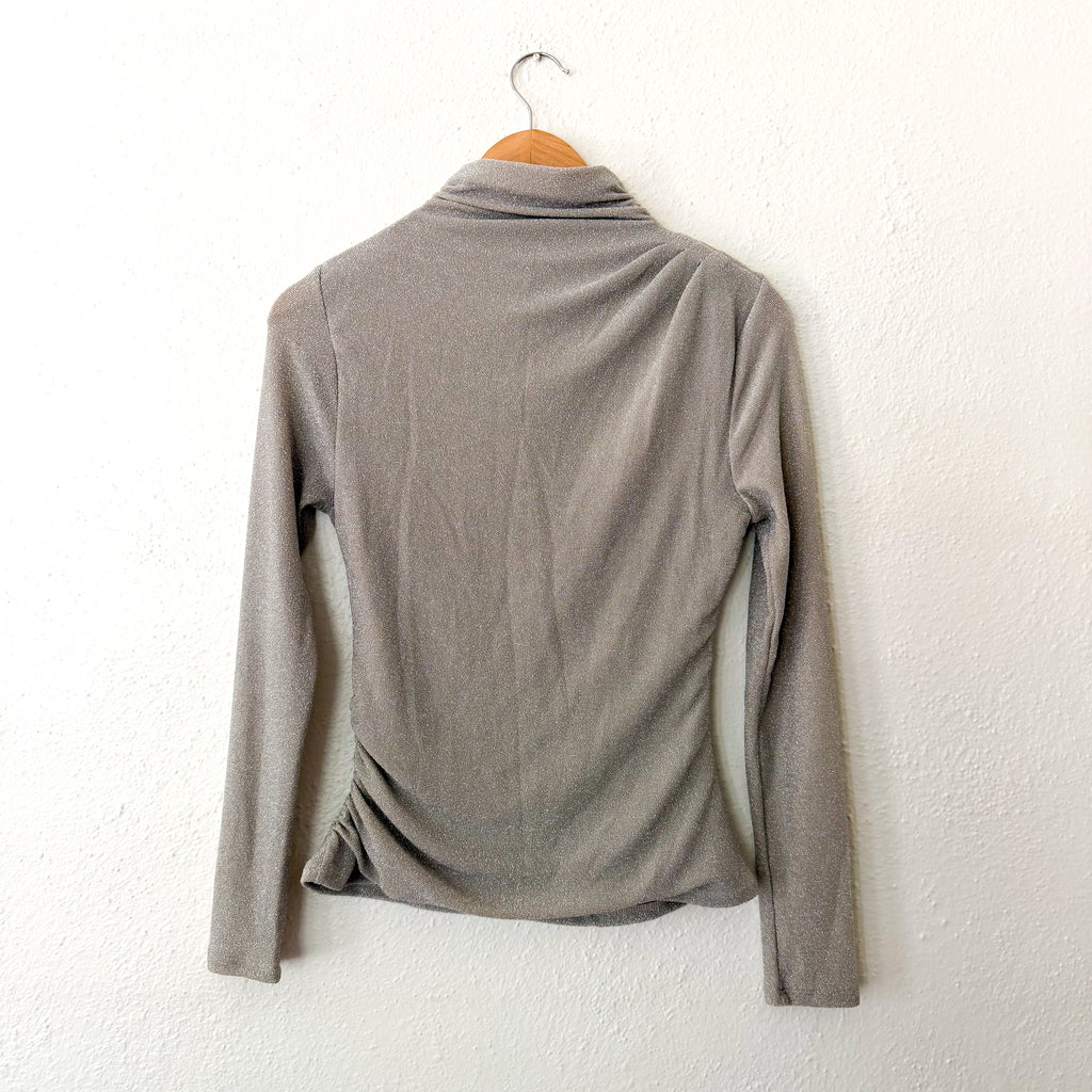 White House Black Market FORME™ Stretch Light Silver Metallic Long-Sleeve Top, sz XS