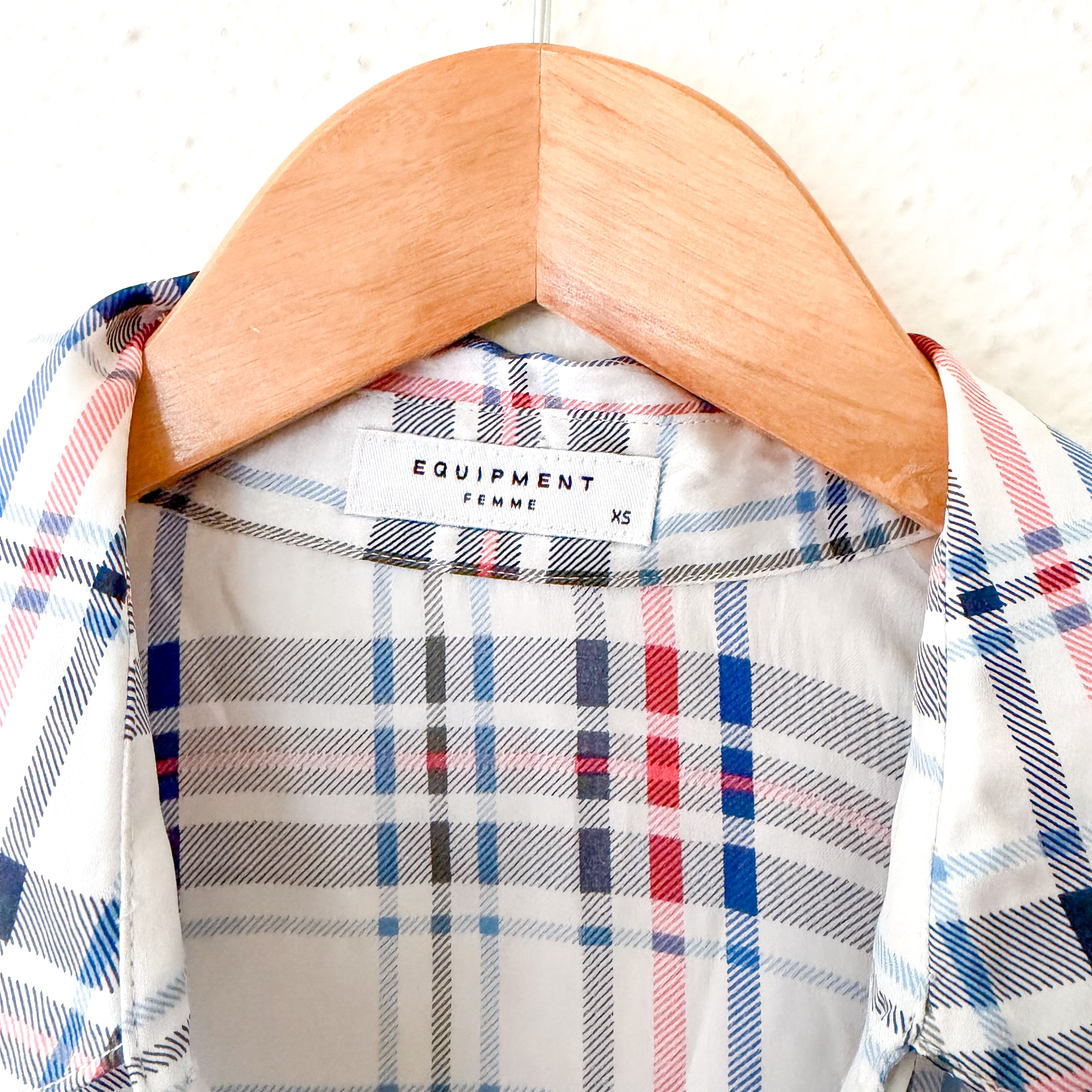 Equipment Femme Mina 100% Silk Red & Blue Plaid Button Down Sleeveless Shirt | XS