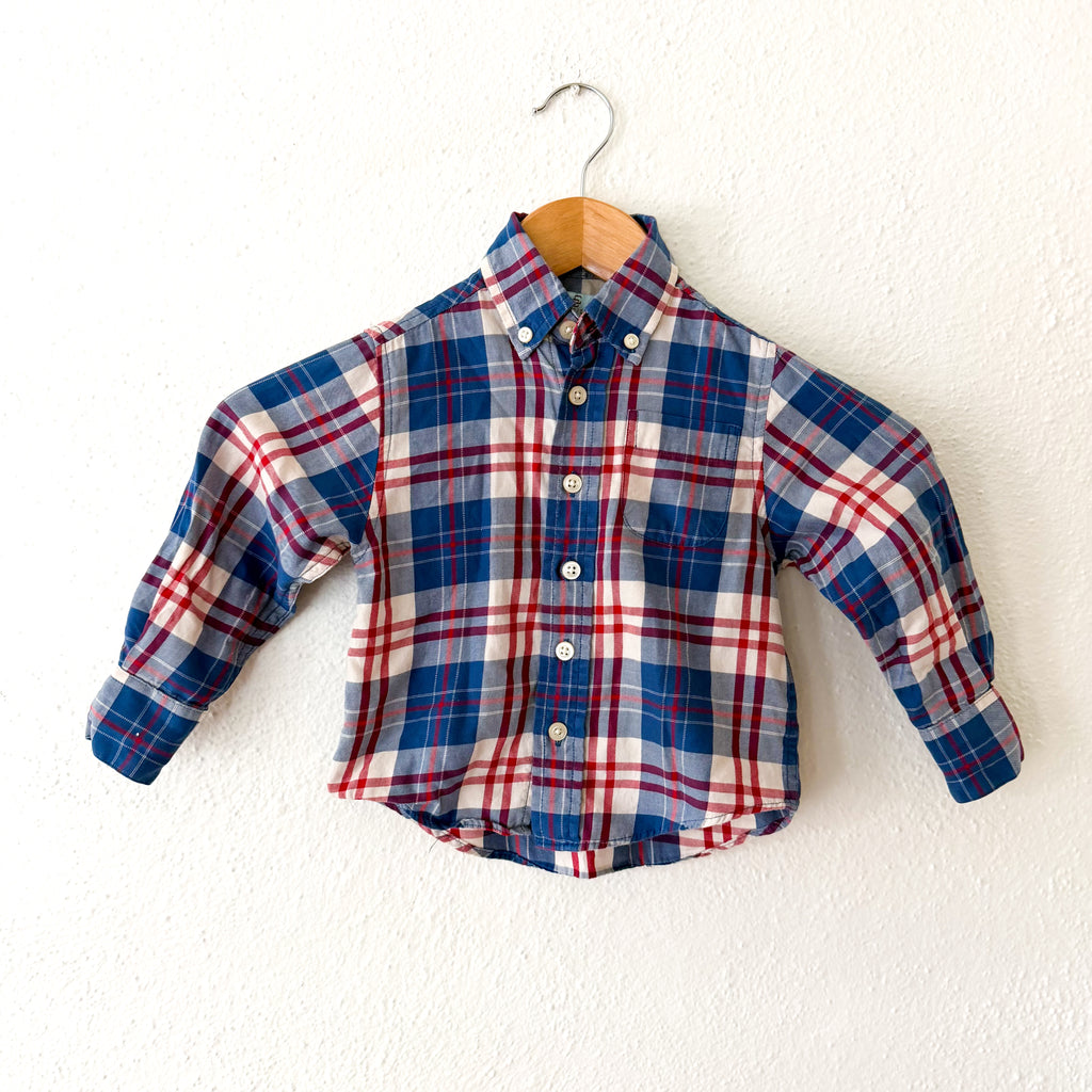 Class Club Boy Red White Blue Plaid Long Sleeve Buttons Down | 2-3T