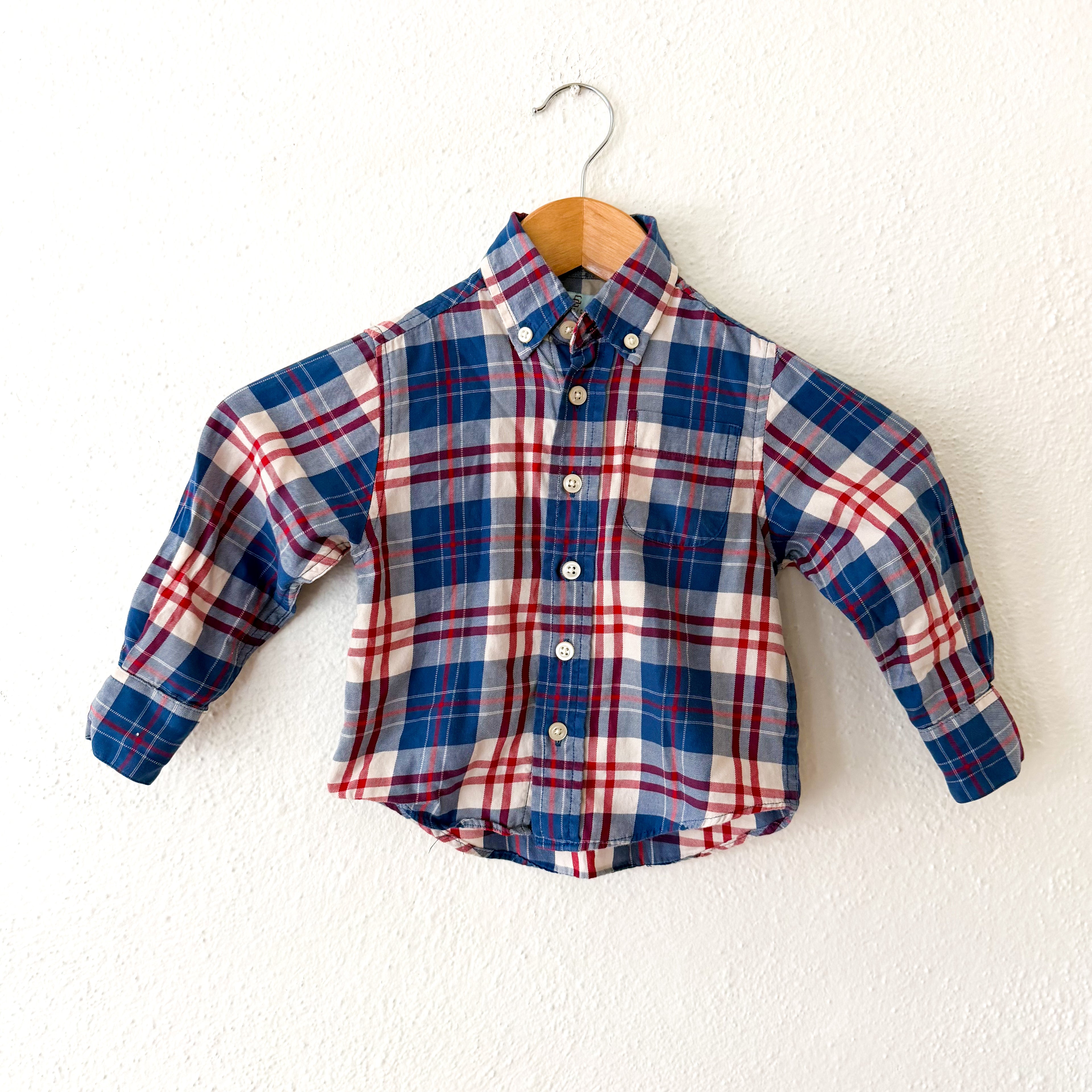 Class Club Boy Red White Blue Plaid Long Sleeve Buttons Down | 2-3T