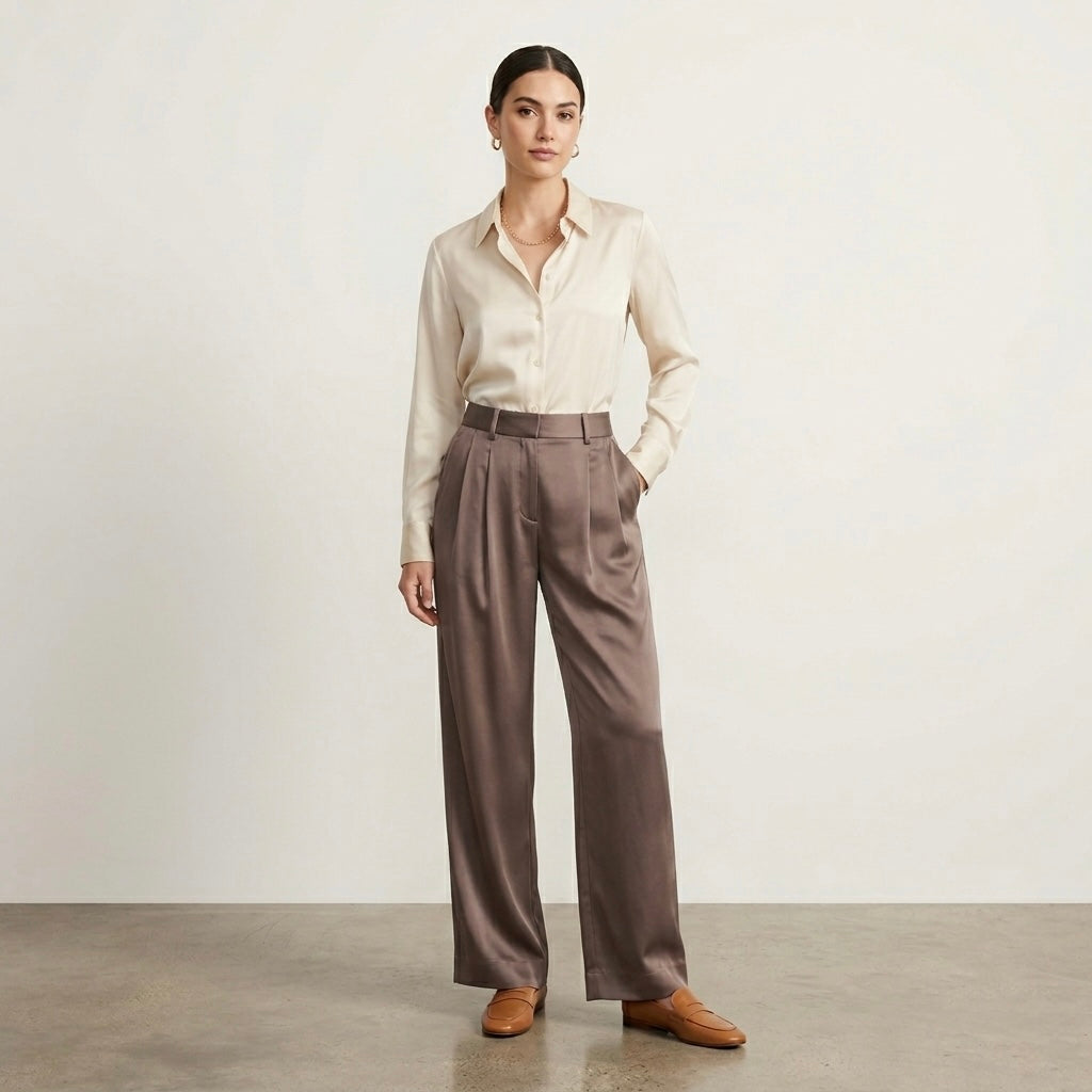 MICHAEL Michael Kors Drapey Satin Wide Leg Pants in Chestnut, sz 0