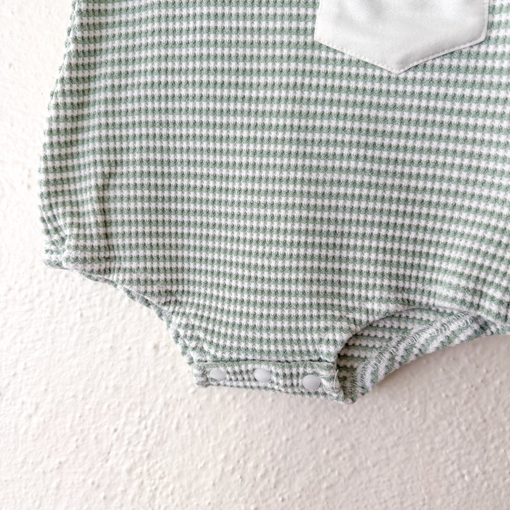Unbranded Sage & Cream Striped Waffle Knit Baby Bodysuit | 0-3m
