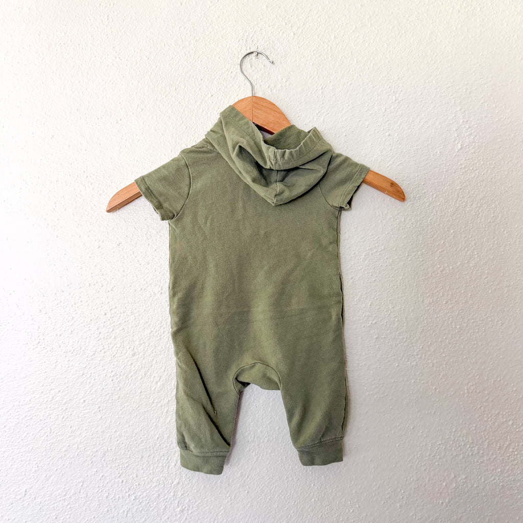 Nordstrom Organic Cotton Olive Green Hooded French Terry Jumpsuit | 0-3m